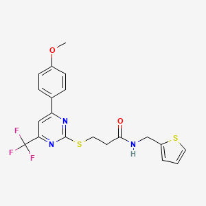 3-{[4-(4-methoxyphenyl)-6-(trifluoromethyl)pyrimidin-2-yl]sulfanyl}-N-(thiophen-2-ylmethyl)propanamide