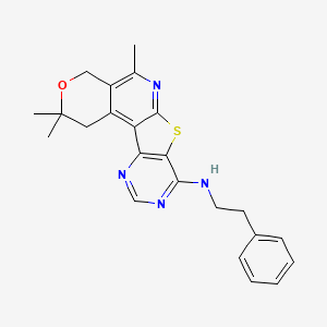 molecular formula C23H24N4OS B11580949 4,4,8-trimethyl-N-(2-phenylethyl)-5-oxa-11-thia-9,14,16-triazatetracyclo[8.7.0.02,7.012,17]heptadeca-1,7,9,12(17),13,15-hexaen-13-amine 