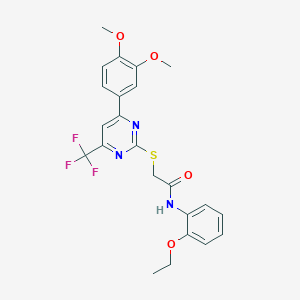 2-{[4-(3,4-dimethoxyphenyl)-6-(trifluoromethyl)pyrimidin-2-yl]sulfanyl}-N-(2-ethoxyphenyl)acetamide