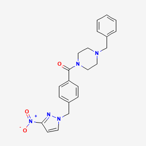 molecular formula C22H23N5O3 B11581024 (4-benzylpiperazin-1-yl){4-[(3-nitro-1H-pyrazol-1-yl)methyl]phenyl}methanone 