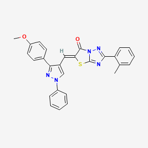 molecular formula C28H21N5O2S B11581039 (5Z)-5-{[3-(4-methoxyphenyl)-1-phenyl-1H-pyrazol-4-yl]methylidene}-2-(2-methylphenyl)[1,3]thiazolo[3,2-b][1,2,4]triazol-6(5H)-one 