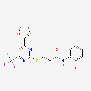 N-(2-fluorophenyl)-3-{[4-(furan-2-yl)-6-(trifluoromethyl)pyrimidin-2-yl]sulfanyl}propanamide