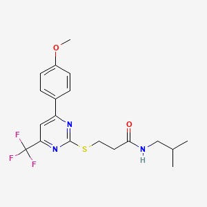 molecular formula C19H22F3N3O2S B11581105 3-{[4-(4-methoxyphenyl)-6-(trifluoromethyl)pyrimidin-2-yl]sulfanyl}-N-(2-methylpropyl)propanamide 