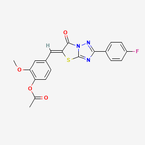 molecular formula C20H14FN3O4S B11581207 4-{(Z)-[2-(4-fluorophenyl)-6-oxo[1,3]thiazolo[3,2-b][1,2,4]triazol-5(6H)-ylidene]methyl}-2-methoxyphenyl acetate 