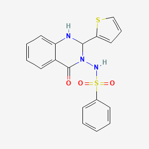 molecular formula C18H15N3O3S2 B11581332 N-(4-oxo-2-thien-2-yl-1,4-dihydroquinazolin-3(2H)-yl)benzenesulfonamide 