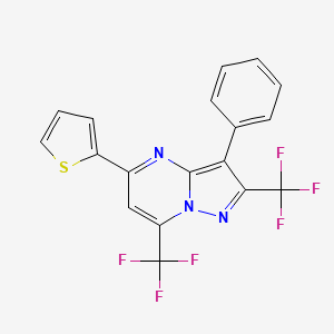 molecular formula C18H9F6N3S B11581409 3-Phenyl-5-(thiophen-2-yl)-2,7-bis(trifluoromethyl)pyrazolo[1,5-a]pyrimidine 