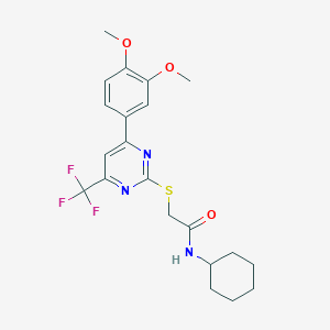 molecular formula C21H24F3N3O3S B11581411 N-cyclohexyl-2-{[4-(3,4-dimethoxyphenyl)-6-(trifluoromethyl)pyrimidin-2-yl]sulfanyl}acetamide 