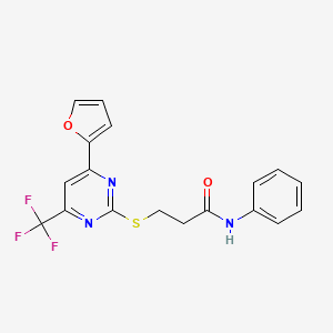 molecular formula C18H14F3N3O2S B11581474 3-{[4-(furan-2-yl)-6-(trifluoromethyl)pyrimidin-2-yl]sulfanyl}-N-phenylpropanamide 