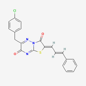 molecular formula C21H14ClN3O2S B11581614 (2Z)-6-(4-chlorobenzyl)-2-[(2E)-3-phenylprop-2-en-1-ylidene]-7H-[1,3]thiazolo[3,2-b][1,2,4]triazine-3,7(2H)-dione 