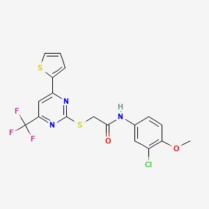 N-(3-chloro-4-methoxyphenyl)-2-{[4-(thiophen-2-yl)-6-(trifluoromethyl)pyrimidin-2-yl]sulfanyl}acetamide