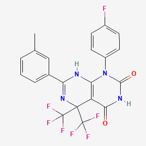 molecular formula C21H13F7N4O2 B11581630 1-(4-fluorophenyl)-4-hydroxy-7-(3-methylphenyl)-5,5-bis(trifluoromethyl)-5,8-dihydropyrimido[4,5-d]pyrimidin-2(1H)-one 