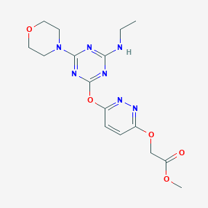 molecular formula C16H21N7O5 B11581724 Methyl [(6-{[4-(ethylamino)-6-(morpholin-4-yl)-1,3,5-triazin-2-yl]oxy}pyridazin-3-yl)oxy]acetate 