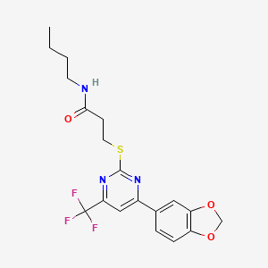 molecular formula C19H20F3N3O3S B11582005 3-{[4-(1,3-benzodioxol-5-yl)-6-(trifluoromethyl)pyrimidin-2-yl]sulfanyl}-N-butylpropanamide 