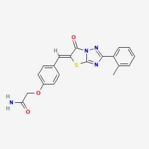 molecular formula C20H16N4O3S B11582050 2-(4-{(Z)-[2-(2-methylphenyl)-6-oxo[1,3]thiazolo[3,2-b][1,2,4]triazol-5(6H)-ylidene]methyl}phenoxy)acetamide 