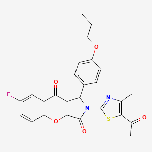 molecular formula C26H21FN2O5S B11582139 2-(5-Acetyl-4-methyl-1,3-thiazol-2-yl)-7-fluoro-1-(4-propoxyphenyl)-1,2-dihydrochromeno[2,3-c]pyrrole-3,9-dione 