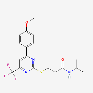 3-{[4-(4-methoxyphenyl)-6-(trifluoromethyl)pyrimidin-2-yl]sulfanyl}-N-(propan-2-yl)propanamide