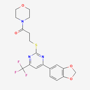 3-{[4-(1,3-Benzodioxol-5-yl)-6-(trifluoromethyl)pyrimidin-2-yl]sulfanyl}-1-(morpholin-4-yl)propan-1-one