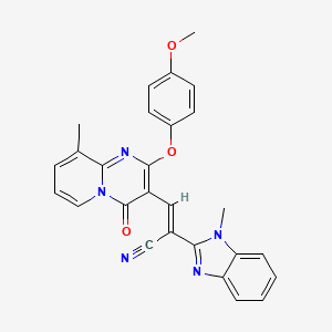 (2E)-3-[2-(4-methoxyphenoxy)-9-methyl-4-oxo-4H-pyrido[1,2-a]pyrimidin-3-yl]-2-(1-methyl-1H-benzimidazol-2-yl)prop-2-enenitrile