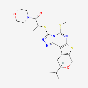 2-[(7-methylsulfanyl-14-propan-2-yl-13-oxa-10-thia-3,4,6,8-tetrazatetracyclo[7.7.0.02,6.011,16]hexadeca-1(9),2,4,7,11(16)-pentaen-5-yl)sulfanyl]-1-morpholin-4-ylpropan-1-one