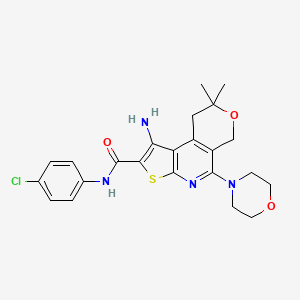 molecular formula C23H25ClN4O3S B11582941 1-amino-N-(4-chlorophenyl)-8,8-dimethyl-5-(morpholin-4-yl)-8,9-dihydro-6H-pyrano[4,3-d]thieno[2,3-b]pyridine-2-carboxamide 