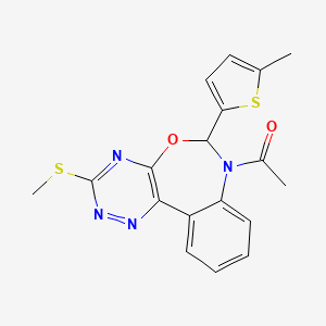 molecular formula C18H16N4O2S2 B11583197 1-[3-(methylsulfanyl)-6-(5-methylthiophen-2-yl)[1,2,4]triazino[5,6-d][3,1]benzoxazepin-7(6H)-yl]ethanone 