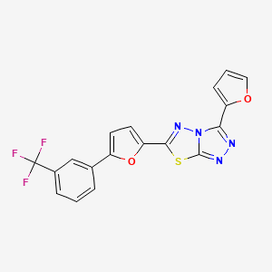 molecular formula C18H9F3N4O2S B11583321 3-(Furan-2-yl)-6-{5-[3-(trifluoromethyl)phenyl]furan-2-yl}-[1,2,4]triazolo[3,4-b][1,3,4]thiadiazole 