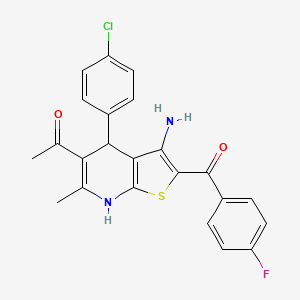 molecular formula C23H18ClFN2O2S B11583397 1-{3-Amino-4-(4-chlorophenyl)-2-[(4-fluorophenyl)carbonyl]-6-methyl-4,7-dihydrothieno[2,3-b]pyridin-5-yl}ethanone 