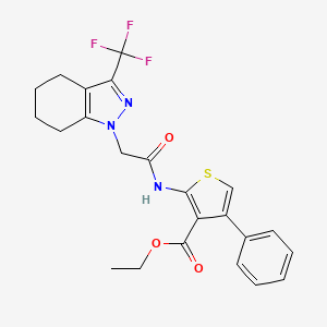 molecular formula C23H22F3N3O3S B11583439 ethyl 4-phenyl-2-({[3-(trifluoromethyl)-4,5,6,7-tetrahydro-1H-indazol-1-yl]acetyl}amino)thiophene-3-carboxylate 