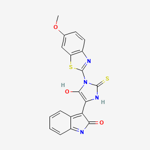 (3Z)-3-[1-(6-methoxy-1,3-benzothiazol-2-yl)-5-oxo-2-sulfanylideneimidazolidin-4-ylidene]-1H-indol-2-one