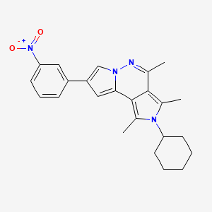 molecular formula C24H26N4O2 B11583503 4-cyclohexyl-3,5,7-trimethyl-11-(3-nitrophenyl)-4,8,9-triazatricyclo[7.3.0.02,6]dodeca-1(12),2,5,7,10-pentaene 