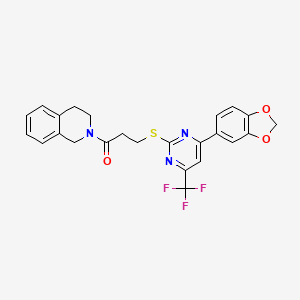 3-{[4-(1,3-benzodioxol-5-yl)-6-(trifluoromethyl)pyrimidin-2-yl]sulfanyl}-1-(3,4-dihydroisoquinolin-2(1H)-yl)propan-1-one