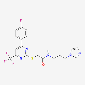 2-{[4-(4-fluorophenyl)-6-(trifluoromethyl)pyrimidin-2-yl]sulfanyl}-N-[3-(1H-imidazol-1-yl)propyl]acetamide