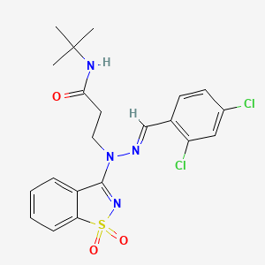 molecular formula C21H22Cl2N4O3S B11583662 N-tert-butyl-3-[(2E)-2-(2,4-dichlorobenzylidene)-1-(1,1-dioxido-1,2-benzothiazol-3-yl)hydrazinyl]propanamide 