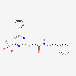 molecular formula C19H16F3N3OS2 B11583703 N-Phenethyl-2-((4-(thiophen-2-yl)-6-(trifluoromethyl)pyrimidin-2-yl)thio)acetamide 