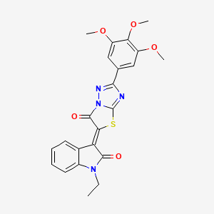 molecular formula C23H20N4O5S B11583785 (3Z)-1-ethyl-3-[6-oxo-2-(3,4,5-trimethoxyphenyl)[1,3]thiazolo[3,2-b][1,2,4]triazol-5(6H)-ylidene]-1,3-dihydro-2H-indol-2-one 