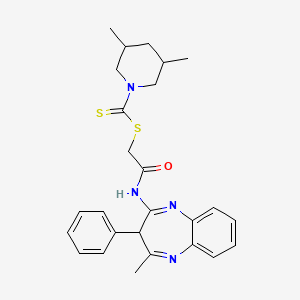 molecular formula C26H30N4OS2 B11583879 2-[(4-methyl-3-phenyl-3H-1,5-benzodiazepin-2-yl)amino]-2-oxoethyl 3,5-dimethylpiperidine-1-carbodithioate 