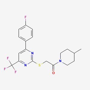 molecular formula C19H19F4N3OS B11583932 2-{[4-(4-Fluorophenyl)-6-(trifluoromethyl)pyrimidin-2-yl]sulfanyl}-1-(4-methylpiperidin-1-yl)ethanone 