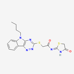 molecular formula C18H18N6O2S2 B11583988 2-({5-Butyl-5H-[1,2,4]triazino[5,6-B]indol-3-YL}sulfanyl)-N-(4-oxo-4,5-dihydro-1,3-thiazol-2-YL)acetamide 