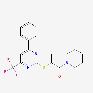 2-[4-Phenyl-6-(trifluoromethyl)pyrimidin-2-yl]sulfanyl-1-piperidin-1-ylpropan-1-one