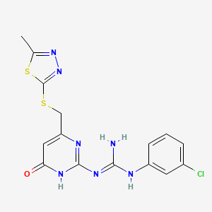 molecular formula C15H14ClN7OS2 B11584173 1-(3-Chlorophenyl)-3-(6-{[(5-methyl-1,3,4-thiadiazol-2-yl)sulfanyl]methyl}-4-oxo-1,4-dihydropyrimidin-2-yl)guanidine 