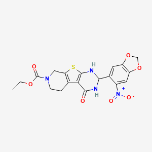 ethyl 5-(6-nitro-1,3-benzodioxol-5-yl)-3-oxo-8-thia-4,6,11-triazatricyclo[7.4.0.02,7]trideca-1(9),2(7)-diene-11-carboxylate