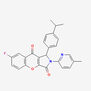 molecular formula C26H21FN2O3 B11584221 7-Fluoro-2-(5-methylpyridin-2-yl)-1-[4-(propan-2-yl)phenyl]-1,2-dihydrochromeno[2,3-c]pyrrole-3,9-dione 