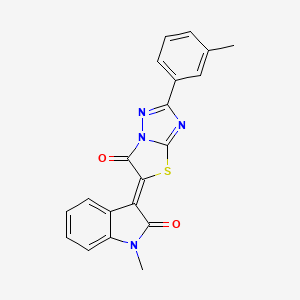 molecular formula C20H14N4O2S B11584238 (3Z)-1-methyl-3-[2-(3-methylphenyl)-6-oxo[1,3]thiazolo[3,2-b][1,2,4]triazol-5(6H)-ylidene]-1,3-dihydro-2H-indol-2-one 