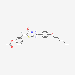 molecular formula C25H25N3O4S B11584242 3-[(Z)-{2-[4-(hexyloxy)phenyl]-6-oxo[1,3]thiazolo[3,2-b][1,2,4]triazol-5(6H)-ylidene}methyl]phenyl acetate 