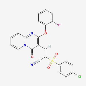 molecular formula C23H13ClFN3O4S B11584247 (2E)-2-[(4-chlorophenyl)sulfonyl]-3-[2-(2-fluorophenoxy)-4-oxo-4H-pyrido[1,2-a]pyrimidin-3-yl]prop-2-enenitrile 