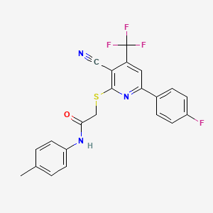 molecular formula C22H15F4N3OS B11584434 2-{[3-cyano-6-(4-fluorophenyl)-4-(trifluoromethyl)pyridin-2-yl]sulfanyl}-N-(4-methylphenyl)acetamide 