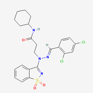 molecular formula C23H24Cl2N4O3S B11584622 N-cyclohexyl-3-[(2E)-2-(2,4-dichlorobenzylidene)-1-(1,1-dioxido-1,2-benzisothiazol-3-yl)hydrazino]propanamide 