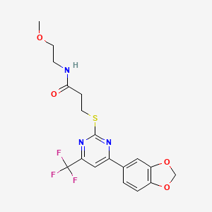 3-{[4-(1,3-benzodioxol-5-yl)-6-(trifluoromethyl)pyrimidin-2-yl]sulfanyl}-N-(2-methoxyethyl)propanamide