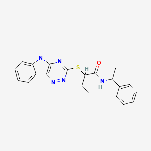 molecular formula C22H23N5OS B11584912 2-[(5-methyl-5H-[1,2,4]triazino[5,6-b]indol-3-yl)sulfanyl]-N-(1-phenylethyl)butanamide 