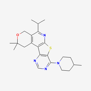 molecular formula C23H30N4OS B11585017 4,4-dimethyl-13-(4-methylpiperidin-1-yl)-8-propan-2-yl-5-oxa-11-thia-9,14,16-triazatetracyclo[8.7.0.02,7.012,17]heptadeca-1(10),2(7),8,12(17),13,15-hexaene 